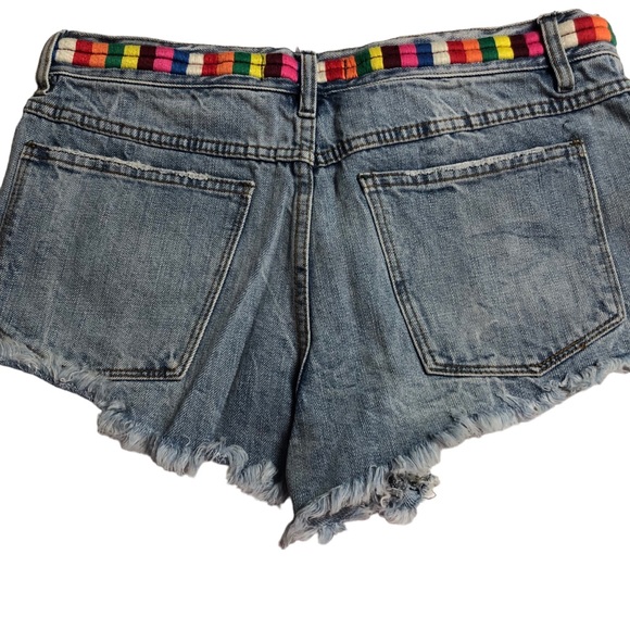 Free People Jean Shorts Size 27 (waist 30”) Eliot Rainbow Waist Very Distressed - Picture 6 of 10